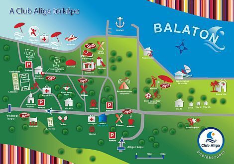 Pianta del Club Aliga - hotel 3 stelle in un parco verde sulla riva del Lago Balaton a Balatonvilagos